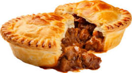 Golden-brown beef pie with flaky pastry and savoury beef filling at Local takeaway in Sydney